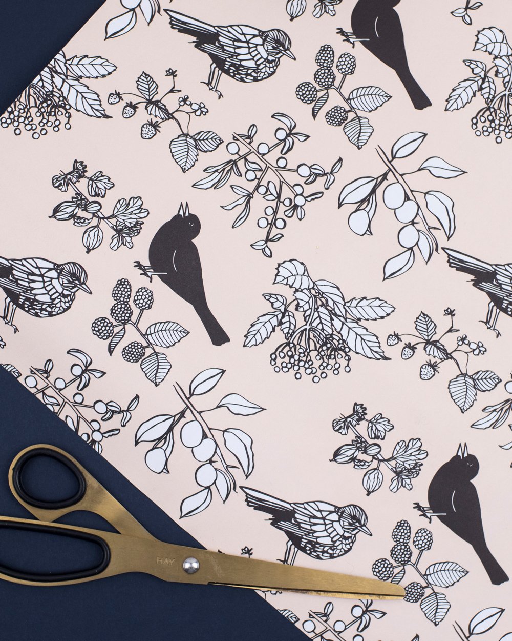 Birds and Berries - Gift Wrap, Pink